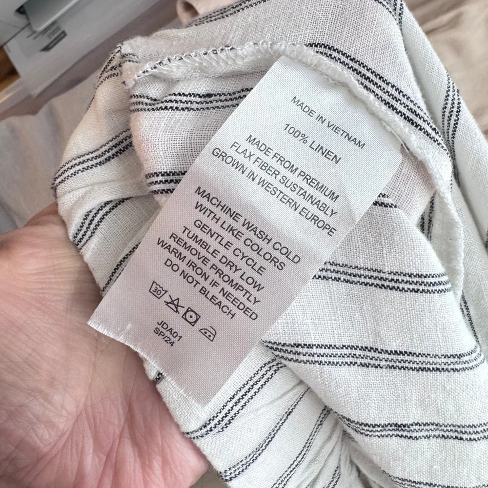 Quince Linen Pants White XL Striped Elastic Waist Casual Summer Beachy Coastal